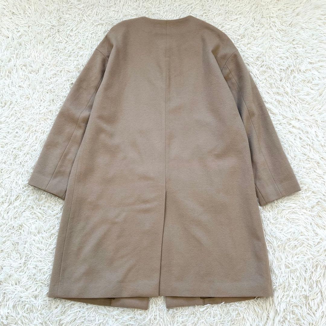 2023 アンタイトル カシミヤ混 大きめノーカラーコート ロング丈 ベージュ