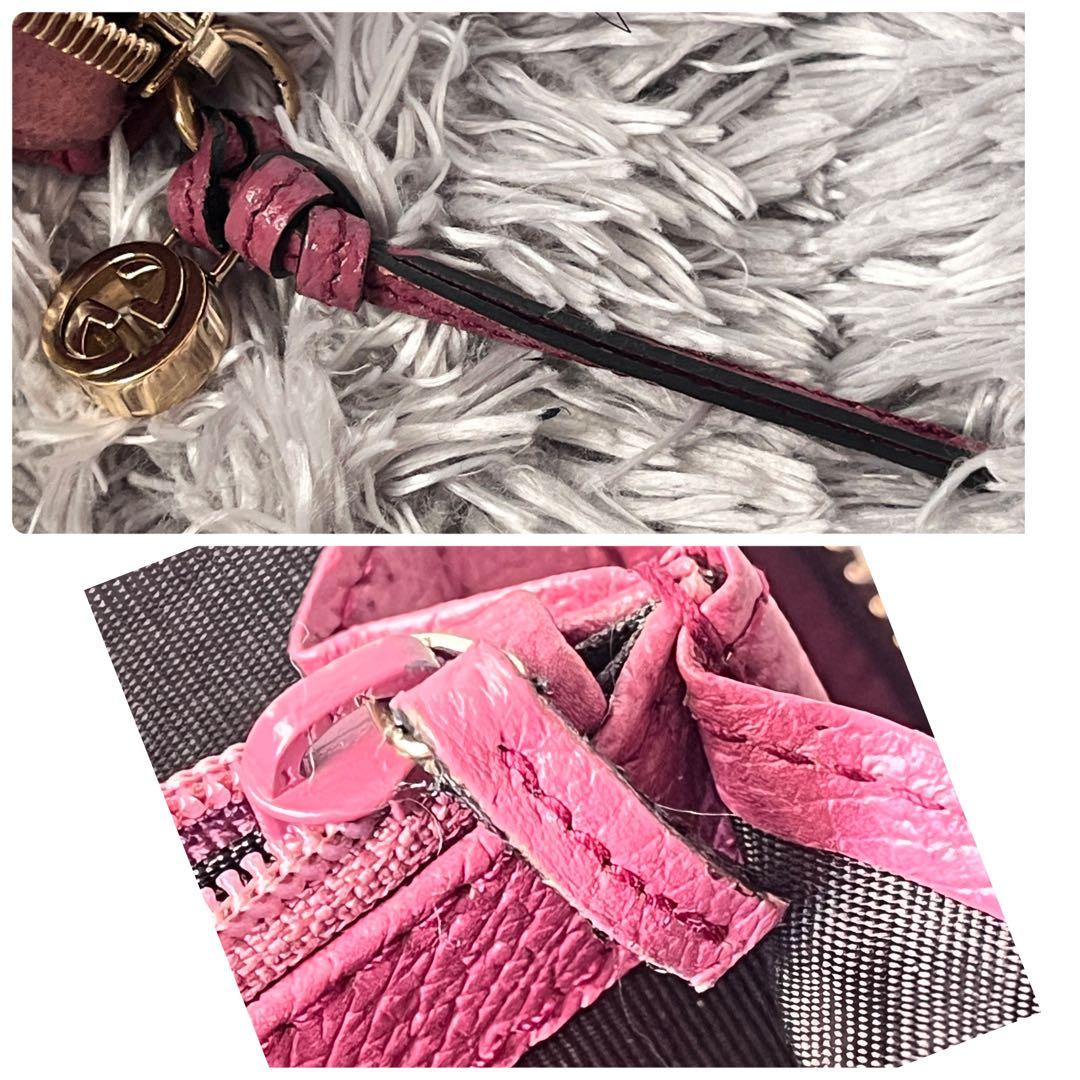 良品✨GUCCI ラウンドジップ GGキャンバス ラパープル 長財布 ロゴ金具