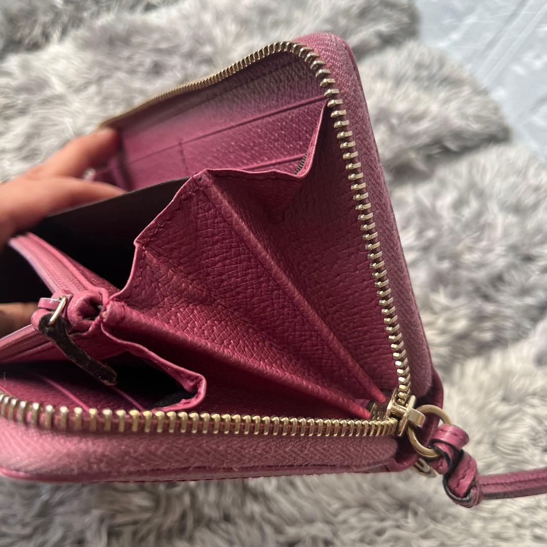 良品✨GUCCI ラウンドジップ GGキャンバス ラパープル 長財布 ロゴ金具