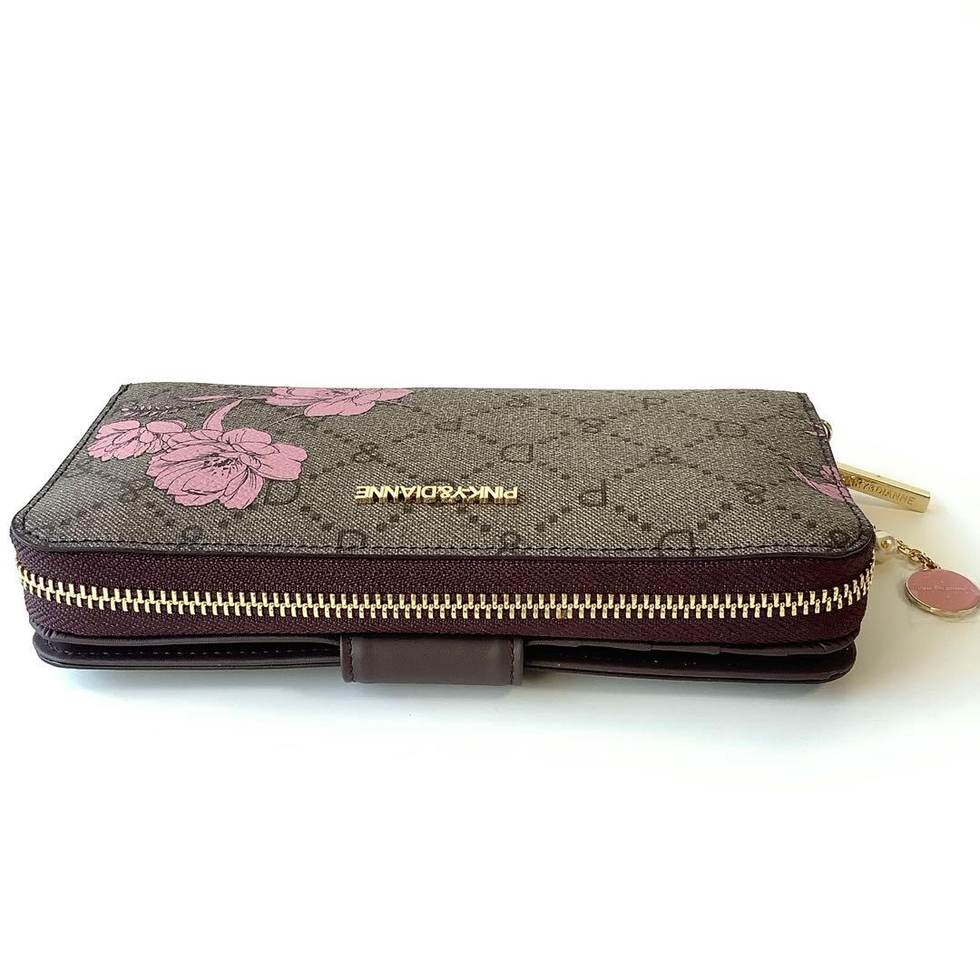 新品★ピンキー＆ダイアン★フラワーペイントラウンドファスナー長財布★茶系