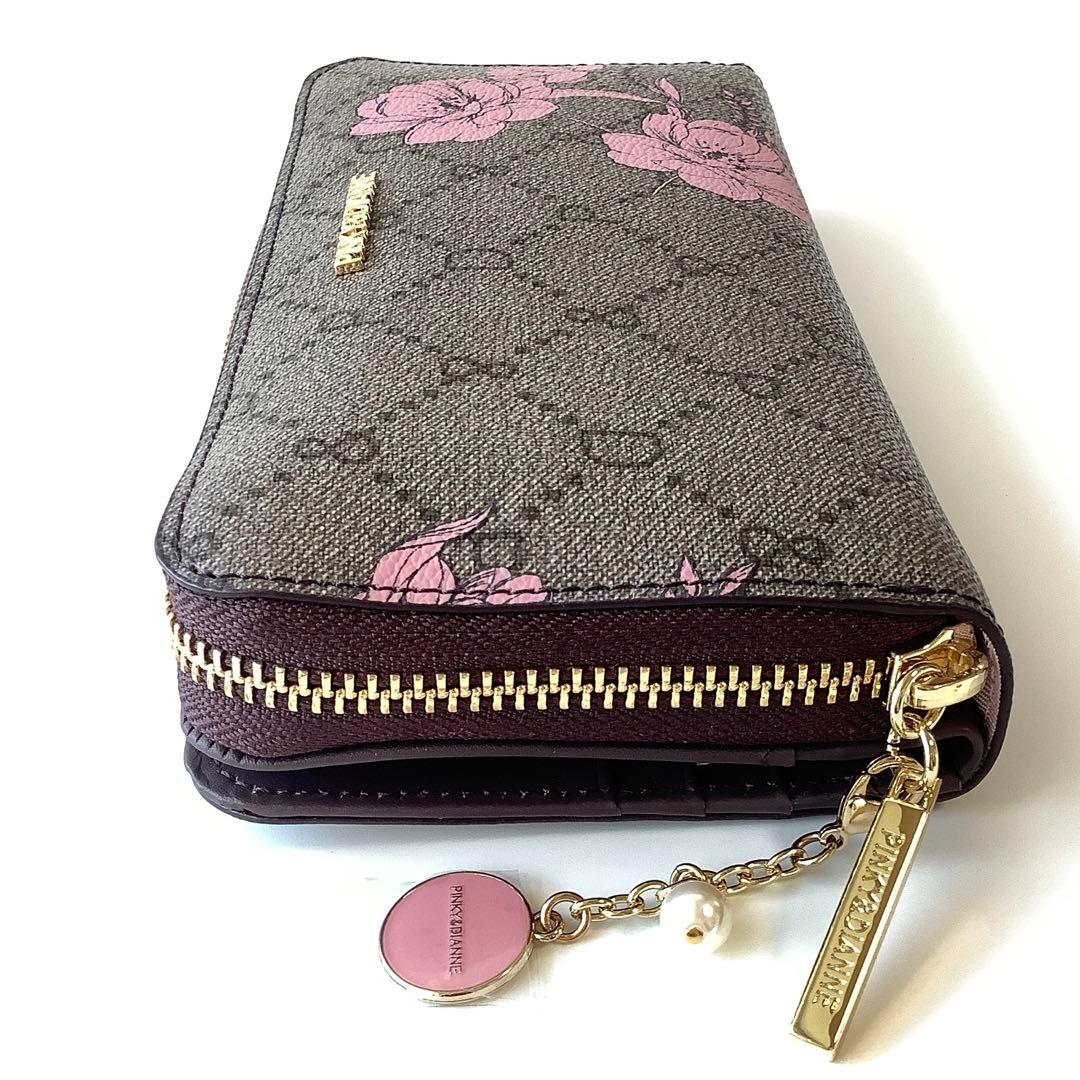 新品★ピンキー＆ダイアン★フラワーペイントラウンドファスナー長財布★茶系