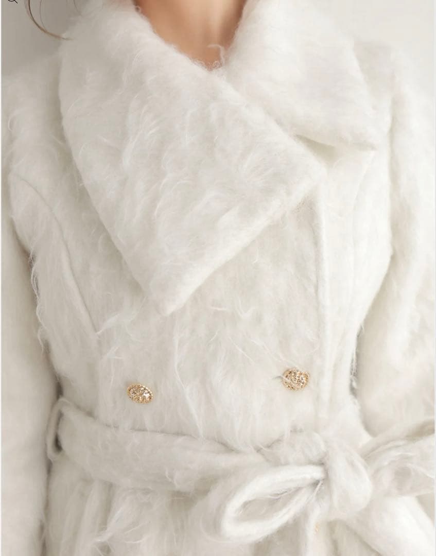 M me eme Shaggy belted coat コート　エムミーエメ 白