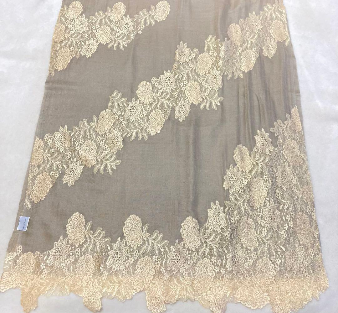 ヴィンテージシェイズ 高級レース付ストール シルク&ウール 異素材デザイン