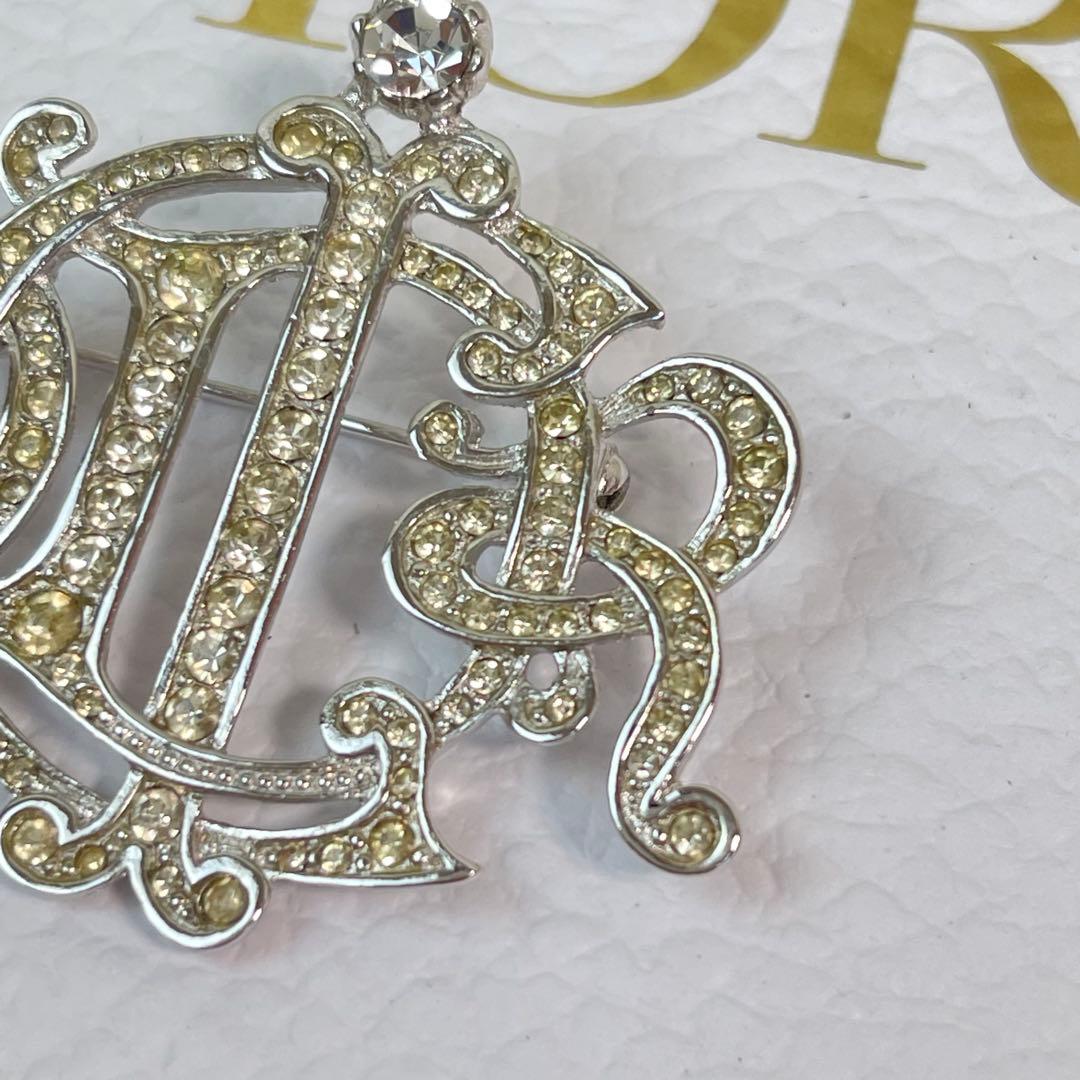 美品✨ディオールDIOR 旧ロゴ　エンブレム　ブローチ　ラインストーン