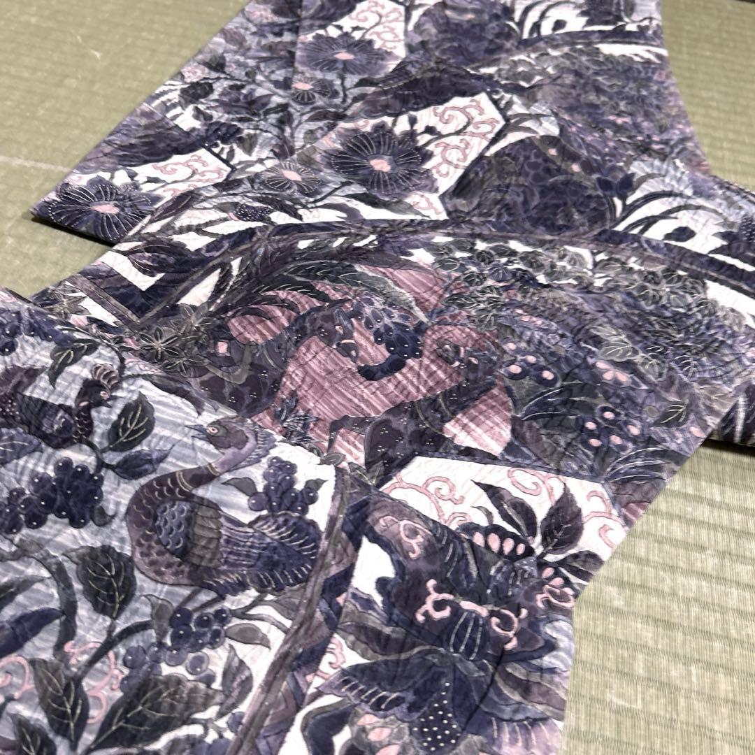 正絹　西陣織【渡文】全通袋帯《纐纈　花　鳥》