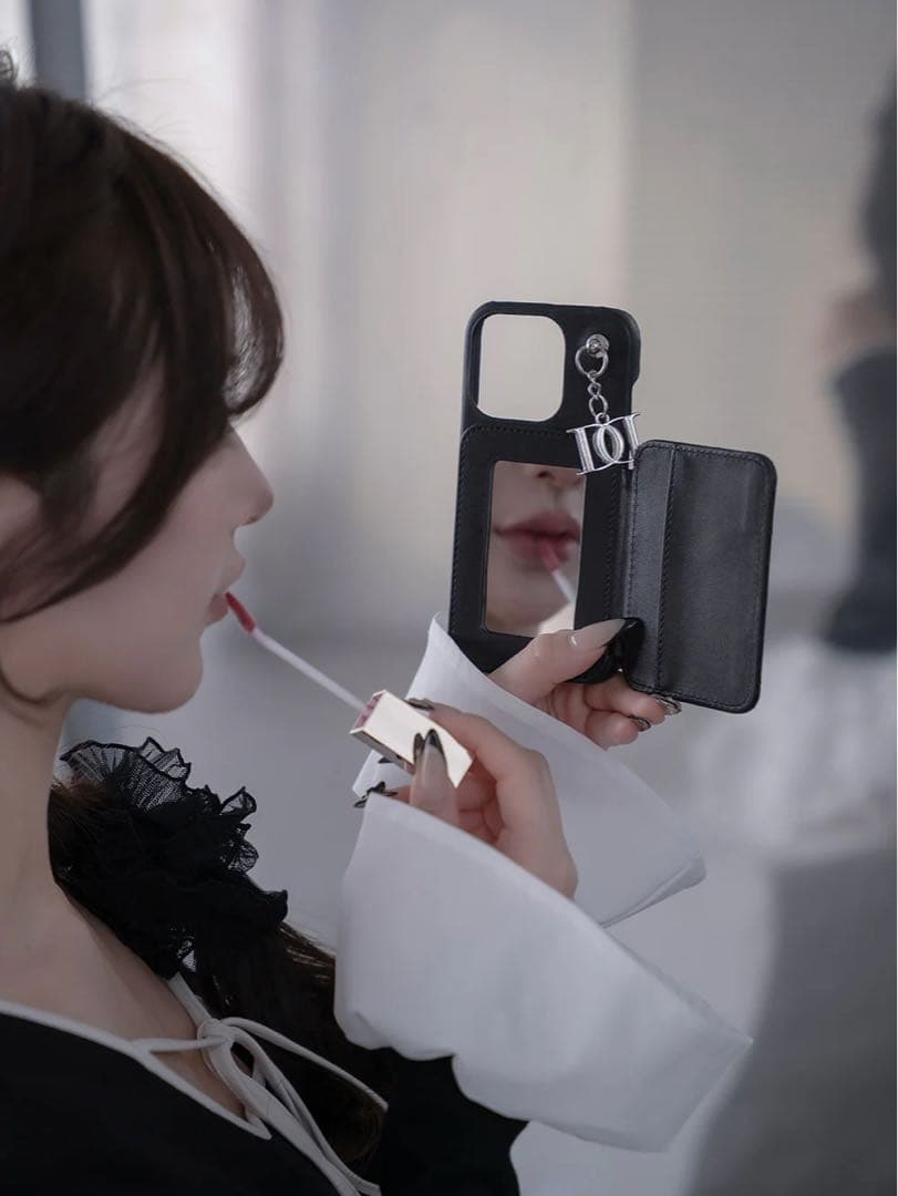 キルティングミラーDDチャームiPhoneケース iPhone15 15 黒