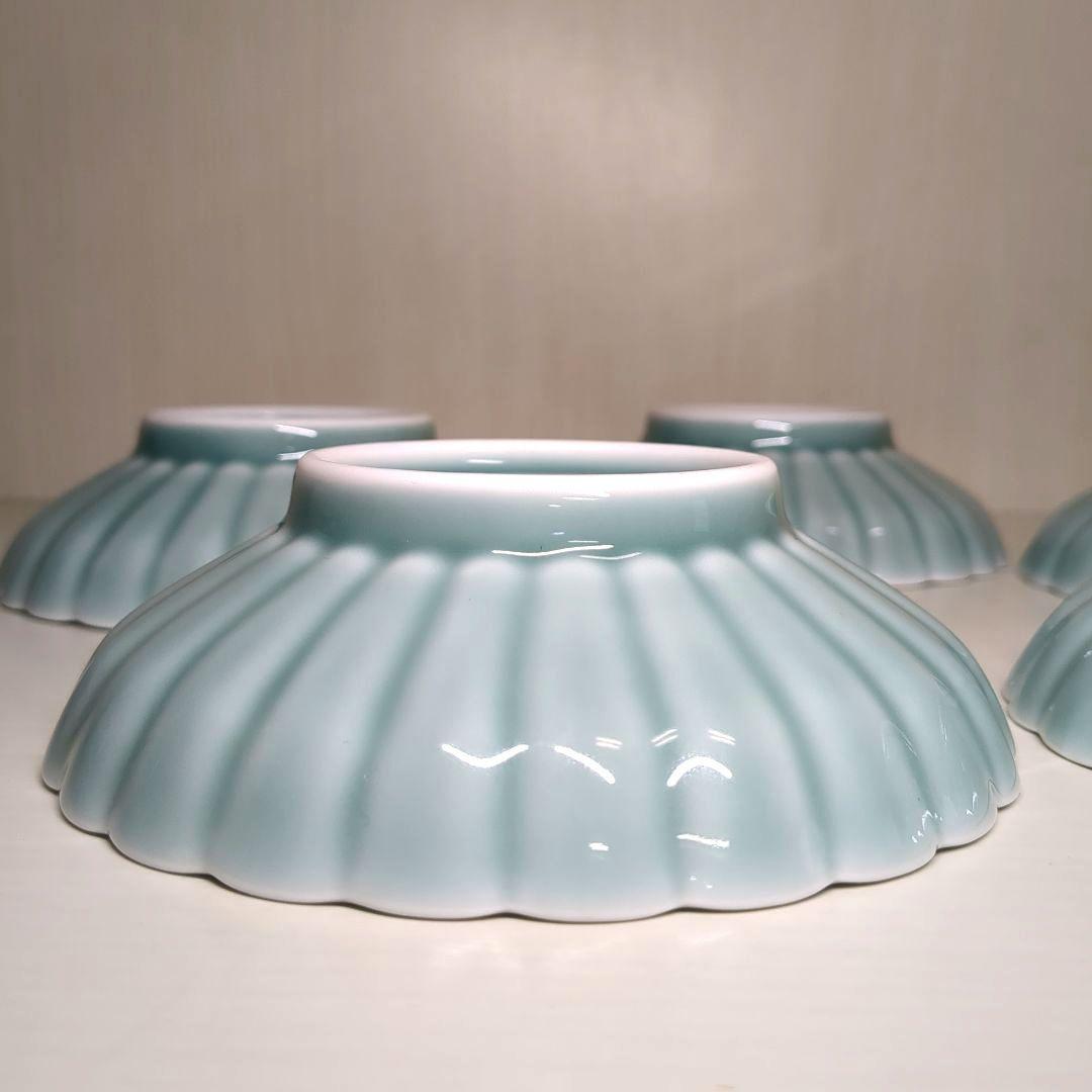 深川製磁　宮内庁御用達　青磁　菊割小付揃　５個　菊割鉢　深皿