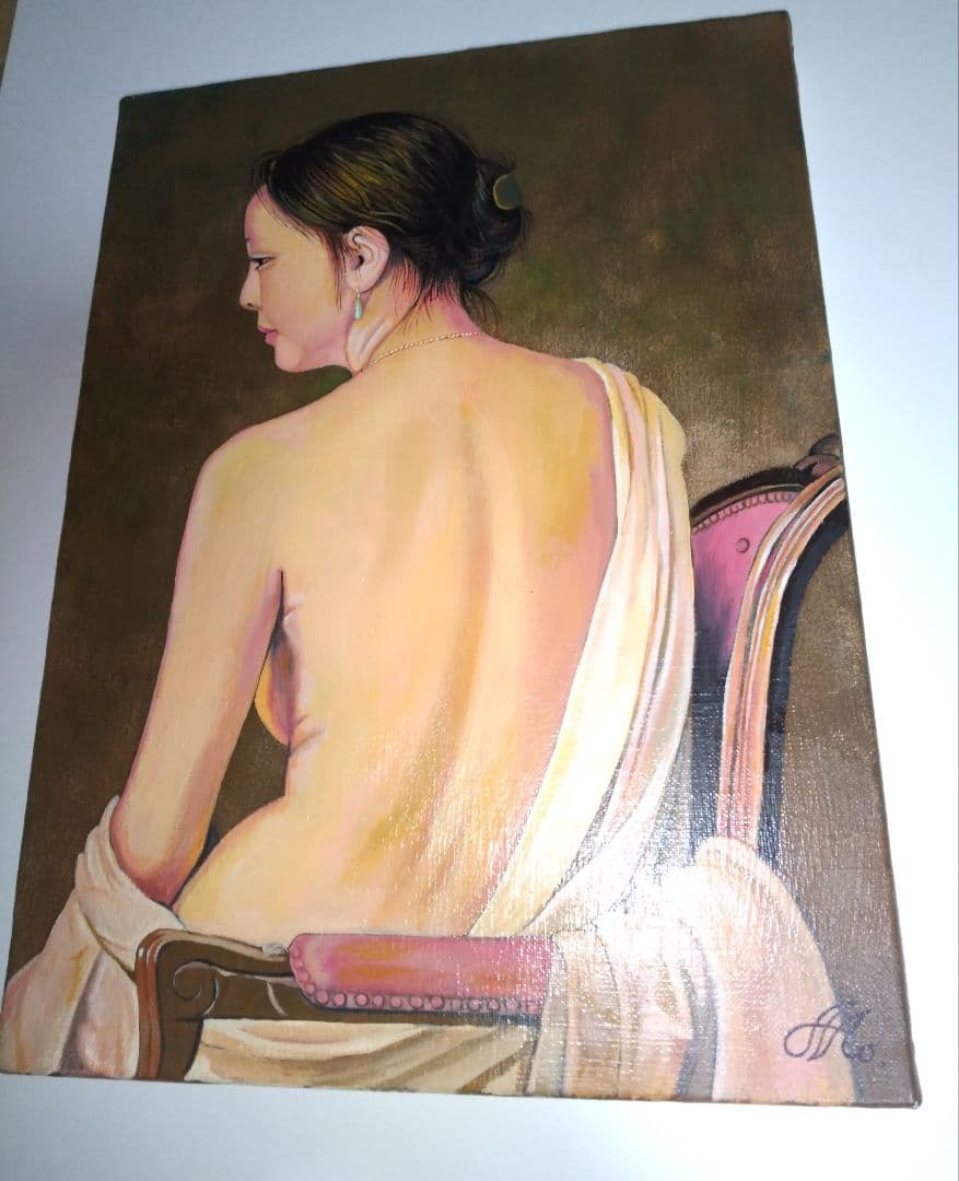 森本草介、絵画、美人画、油彩4号、裸婦、高級額縁、肉筆画、高塚省吾