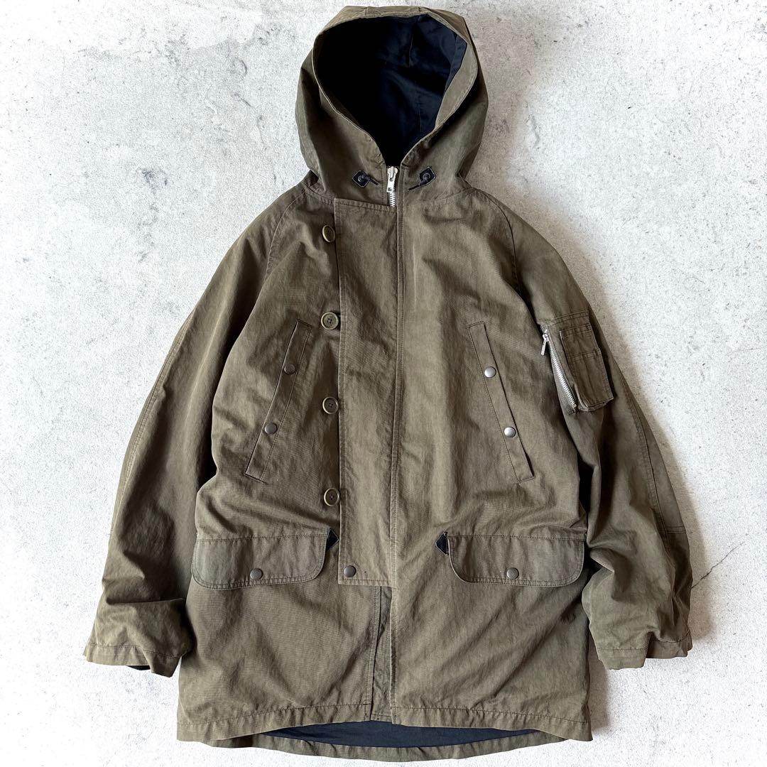 美品 MHL. メンズM中綿ライナー付 ミリタリージャケット ハーフコート 緑_