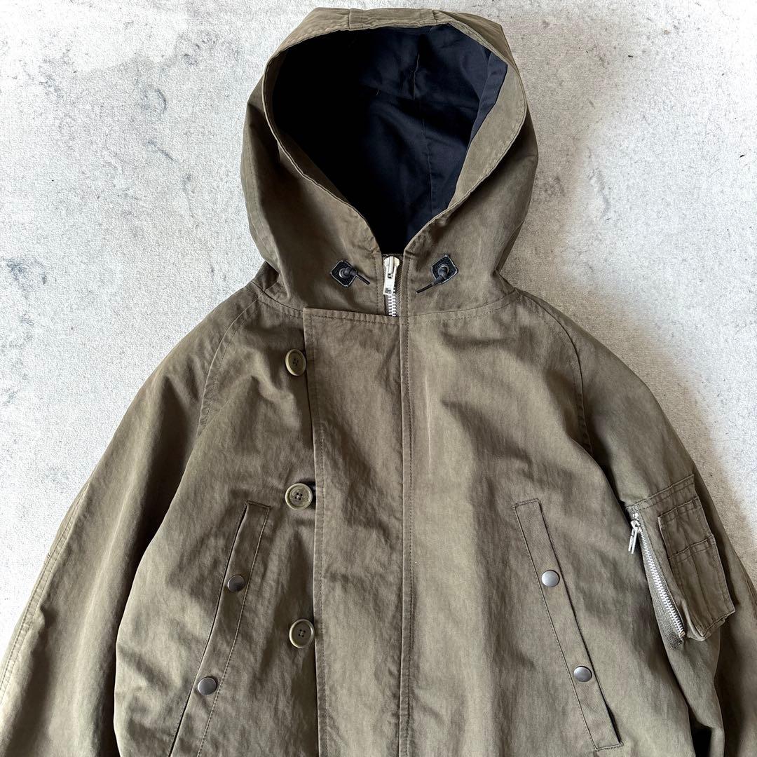 美品 MHL. メンズM中綿ライナー付 ミリタリージャケット ハーフコート 緑_