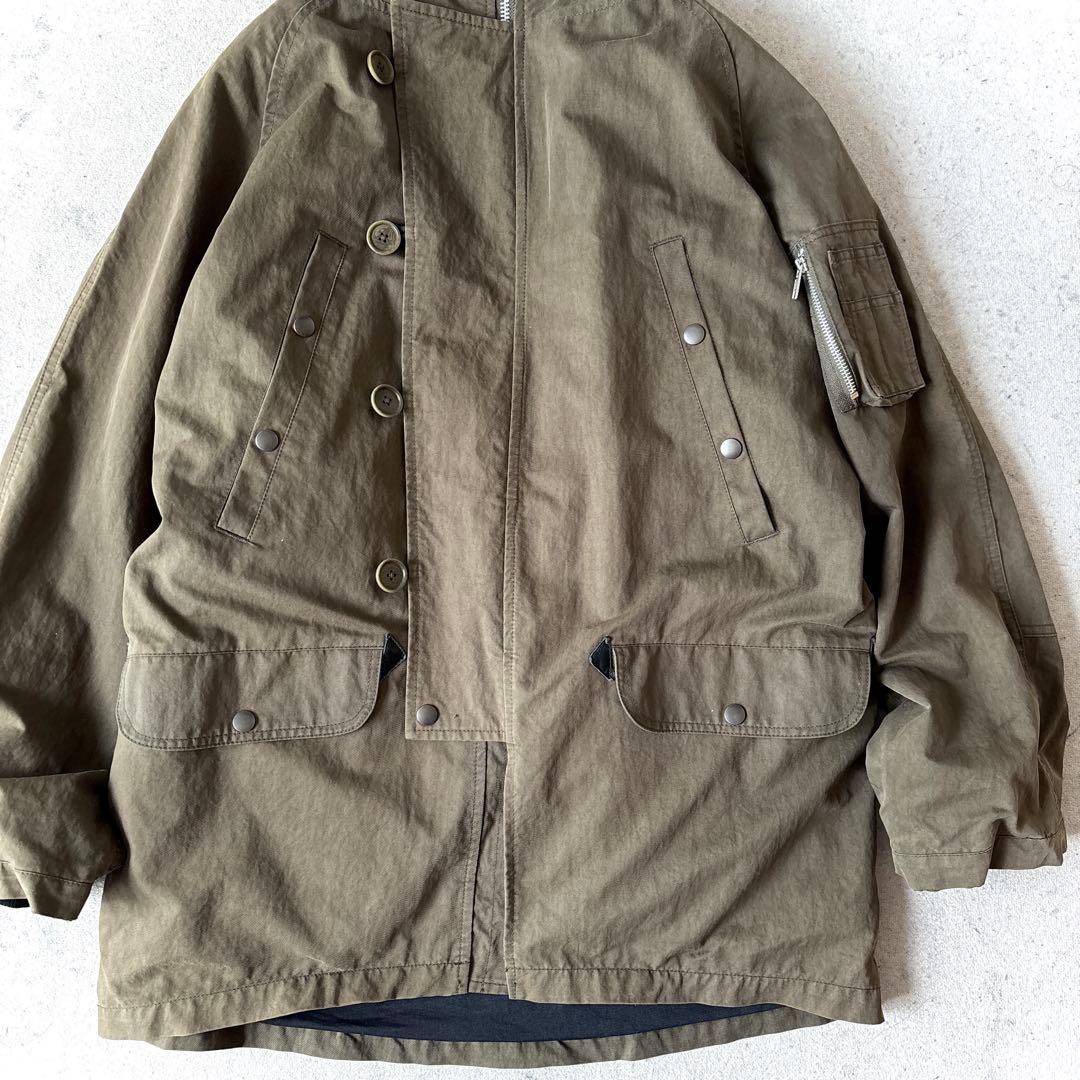美品 MHL. メンズM中綿ライナー付 ミリタリージャケット ハーフコート 緑_