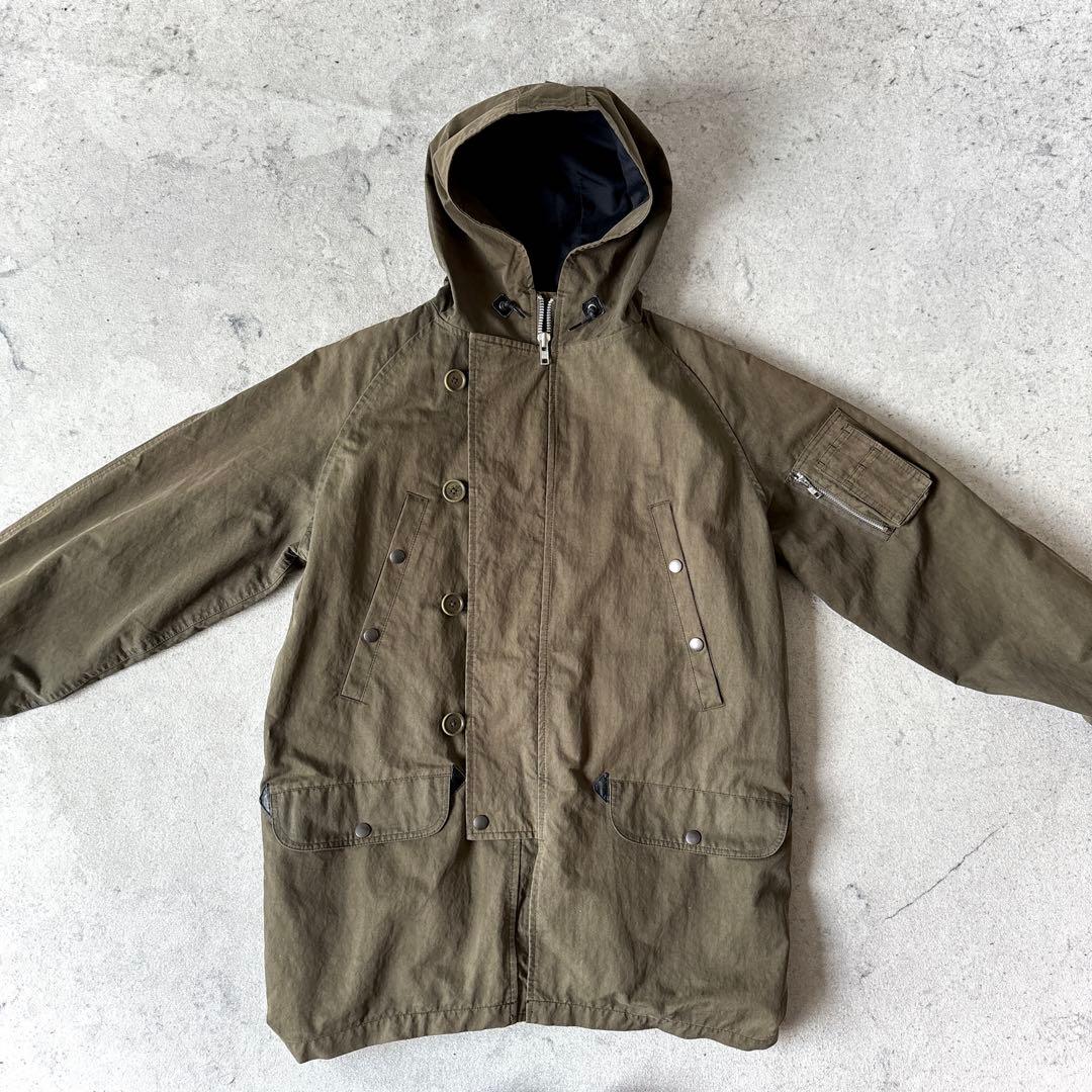 美品 MHL. メンズM中綿ライナー付 ミリタリージャケット ハーフコート 緑_