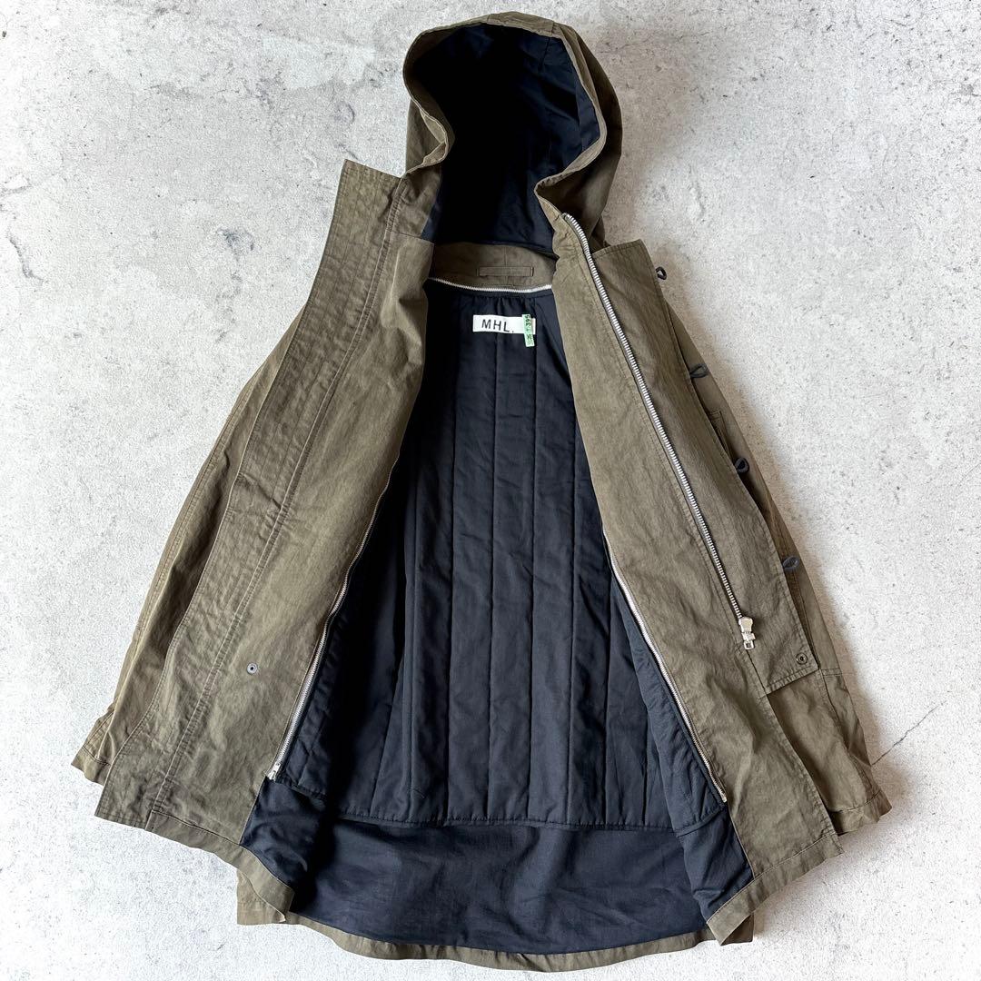 美品 MHL. メンズM中綿ライナー付 ミリタリージャケット ハーフコート 緑_