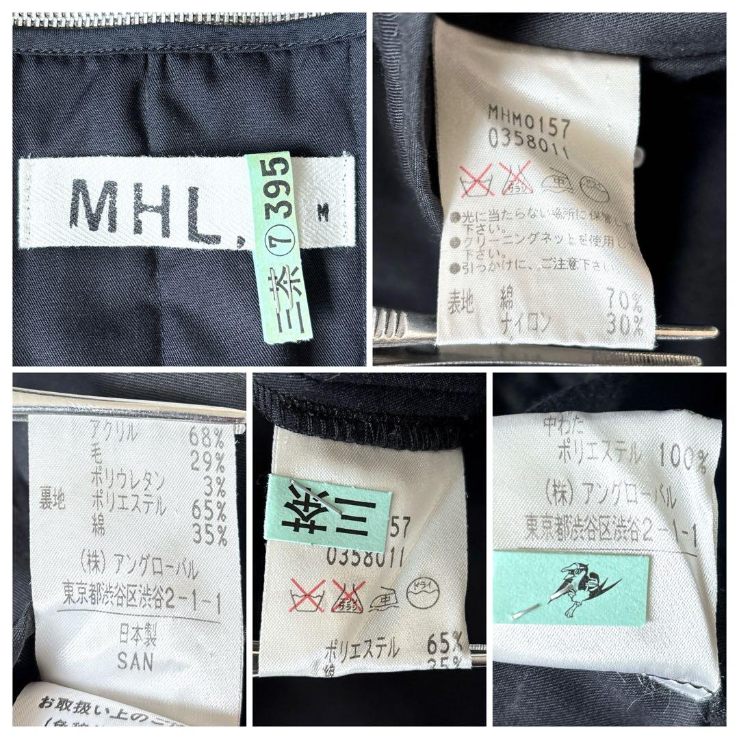 美品 MHL. メンズM中綿ライナー付 ミリタリージャケット ハーフコート 緑_