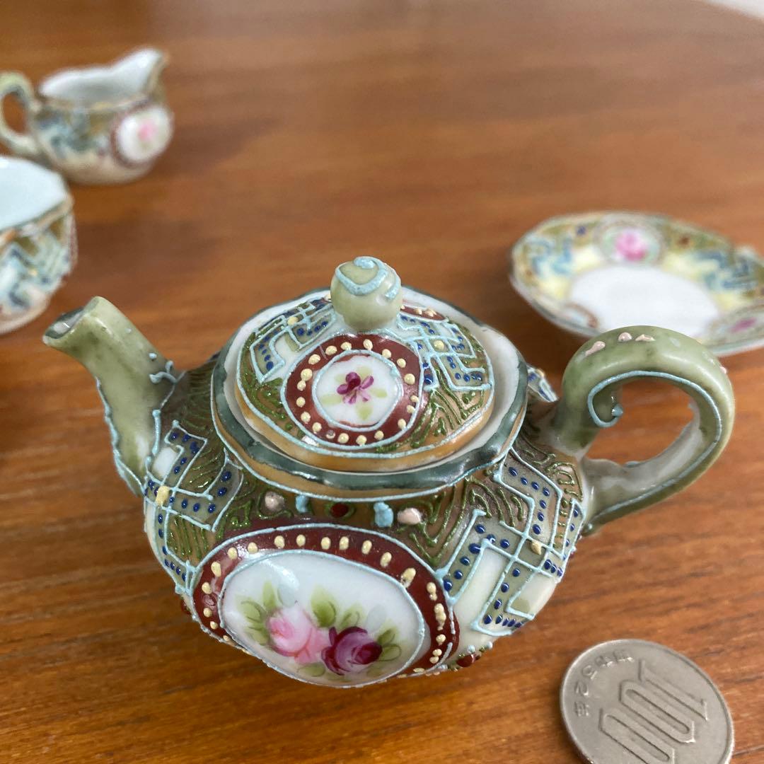 激レア　ノリタケ　ローズ　ミニチュア　ティーセット　エナメル　盛り上げ