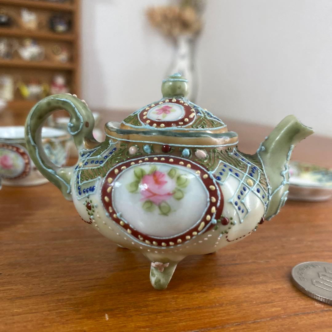 激レア　ノリタケ　ローズ　ミニチュア　ティーセット　エナメル　盛り上げ