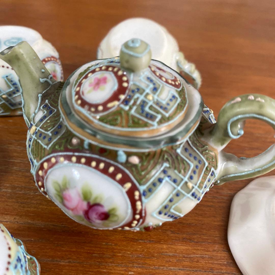 激レア　ノリタケ　ローズ　ミニチュア　ティーセット　エナメル　盛り上げ