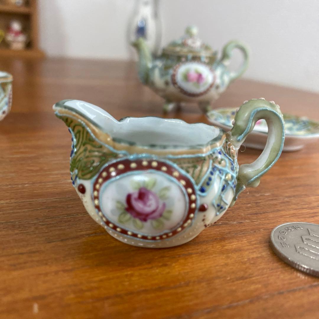 激レア　ノリタケ　ローズ　ミニチュア　ティーセット　エナメル　盛り上げ