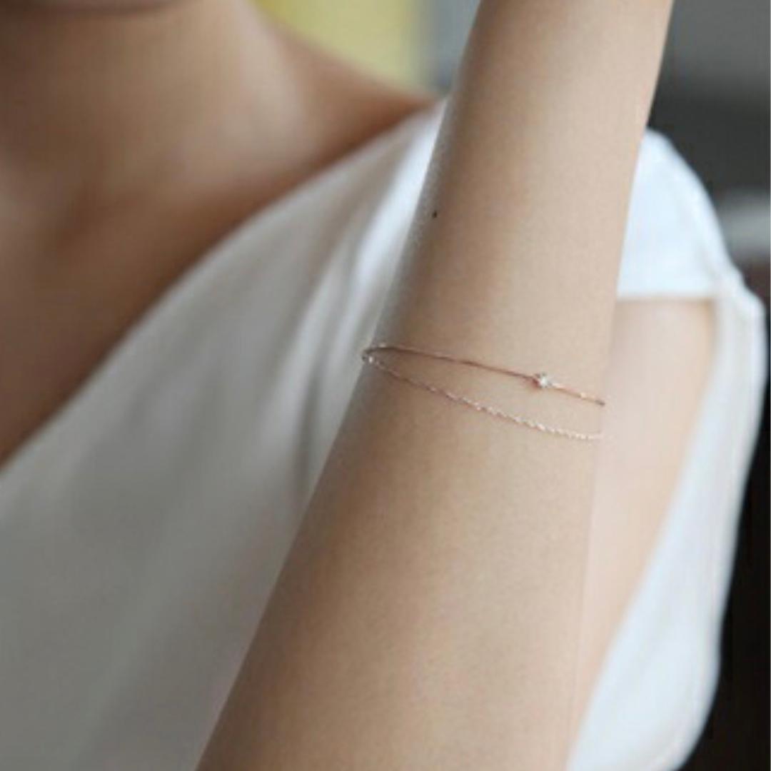 オデュース4℃ 10金10K 2連チェーンブレスレット ダイヤモンド 保管箱付き