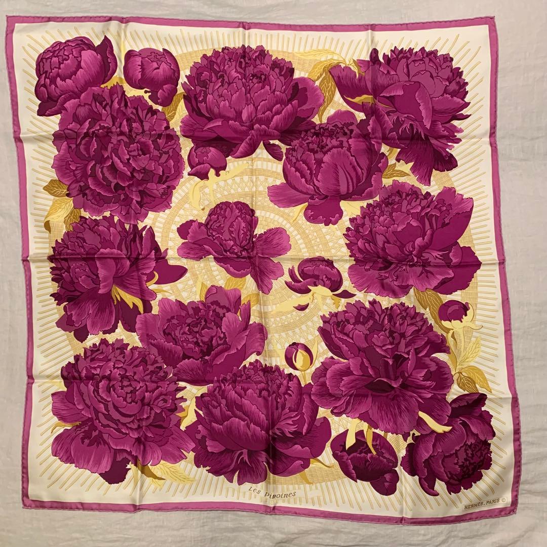 ◇エルメス◇カレ90/シルク/Les Pivoines/芍薬/タグ付/希少品 エルメス