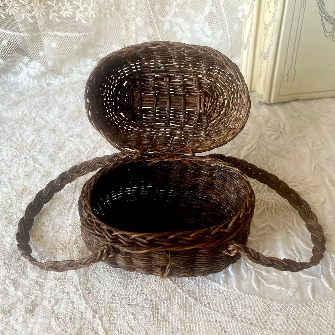 ドールパニエ 焦茶色 フランスアンティーク 人形用 ミニ プチ カゴ 籠 かご