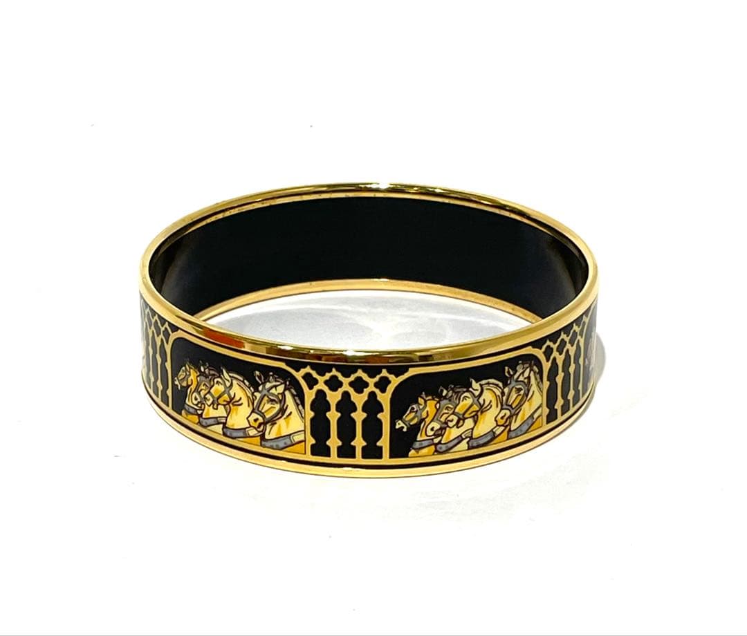 △HERMES エマイユ GM バングル 七宝焼き ゴールドカラー 馬柄