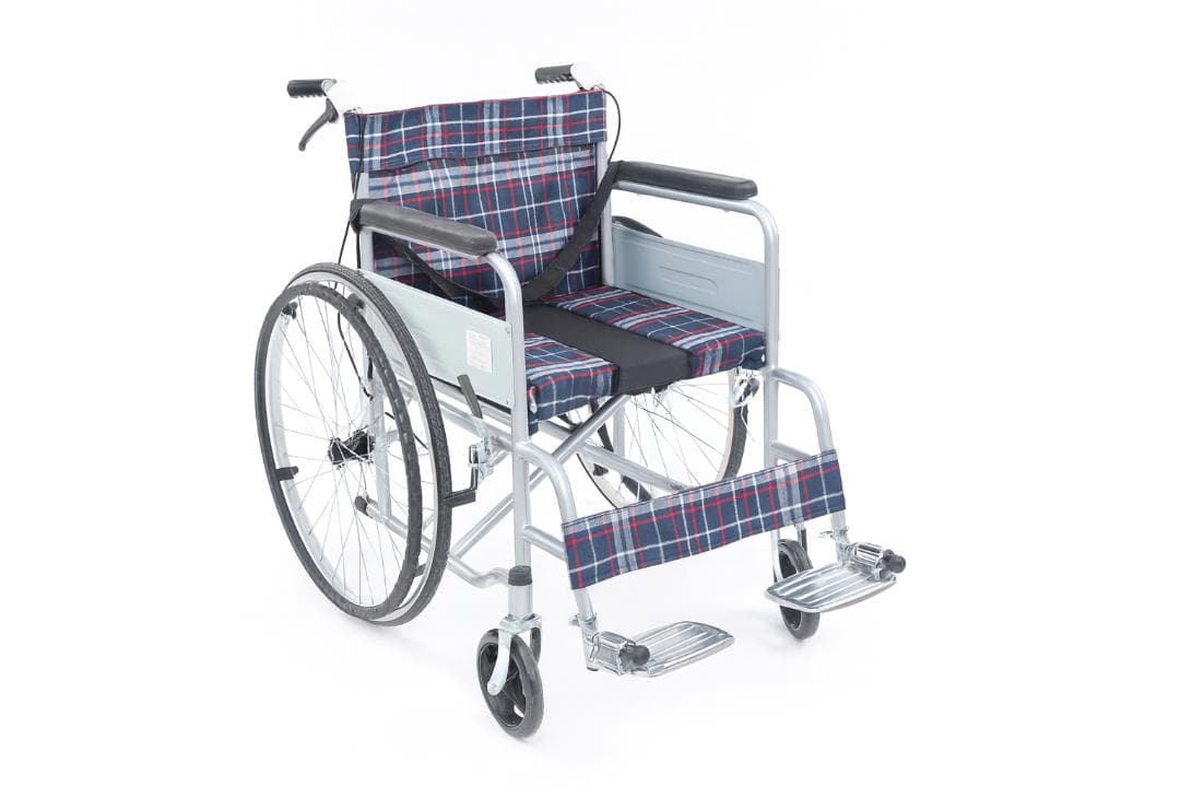 車椅子コンパクト自走介助 車いす 折りたたみ 介助式車椅子 簡易トイレチェック柄