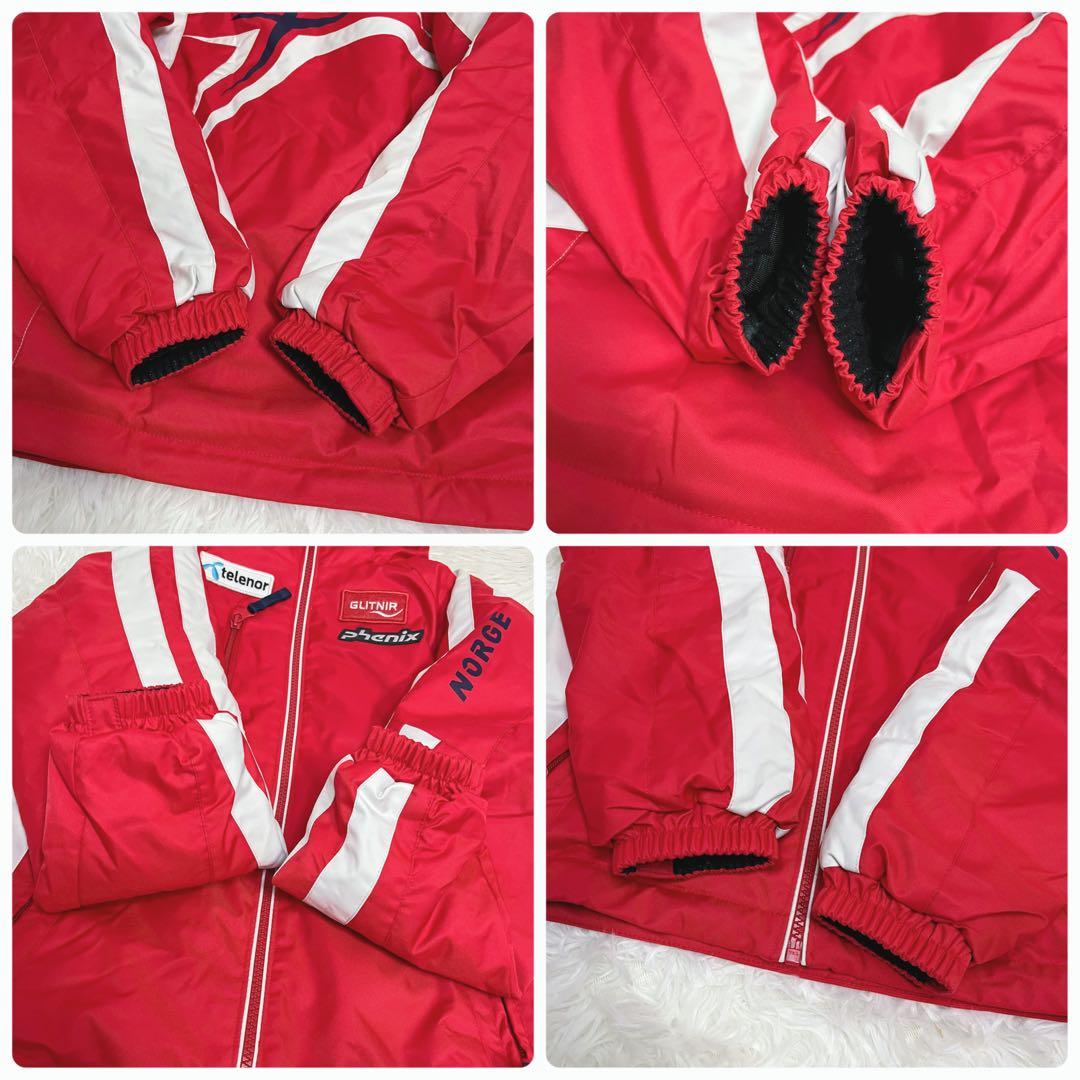 美品 phenix スキーウェア上下 140 ジュニア レッド ワッペン 小学生