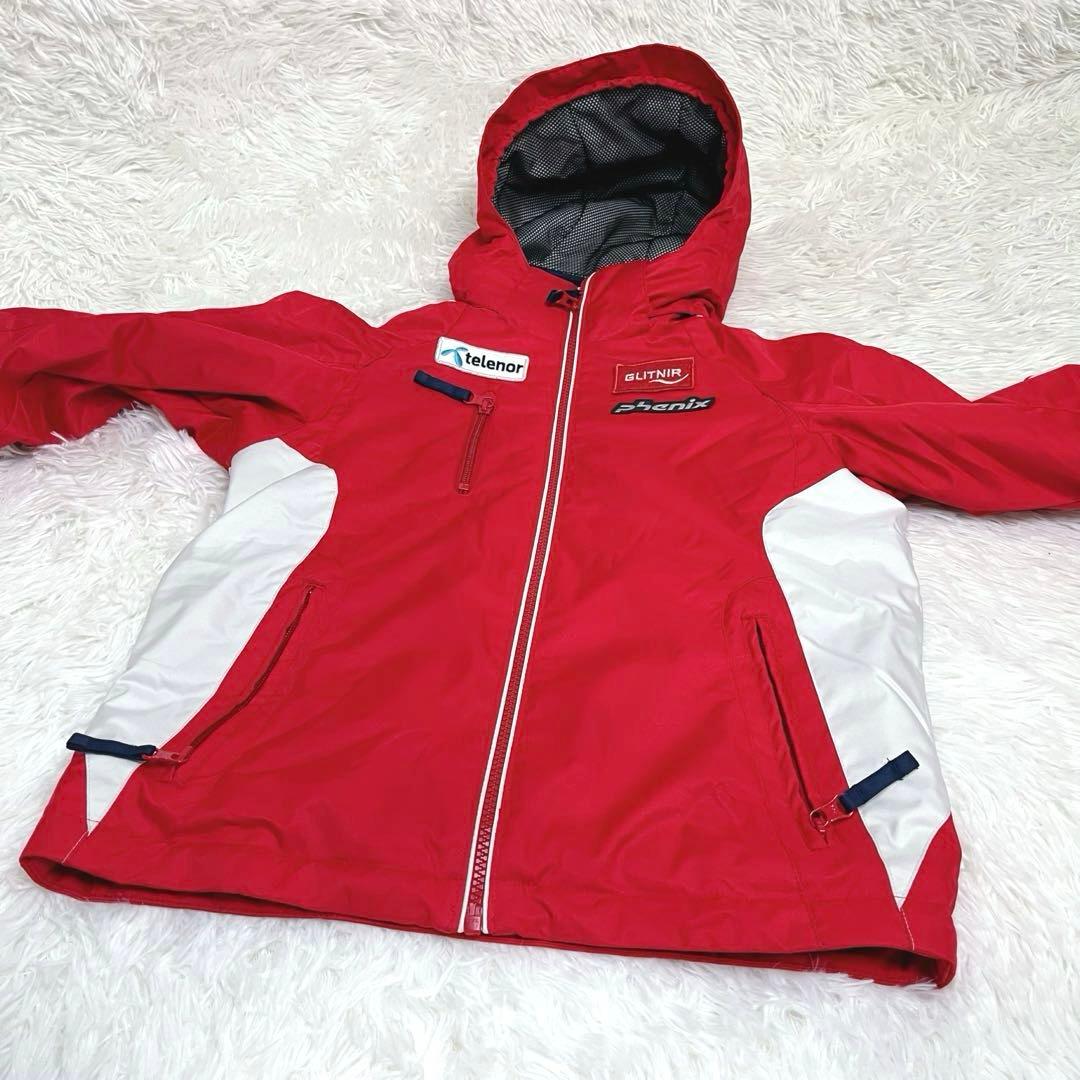美品 phenix スキーウェア上下 140 ジュニア レッド ワッペン 小学生