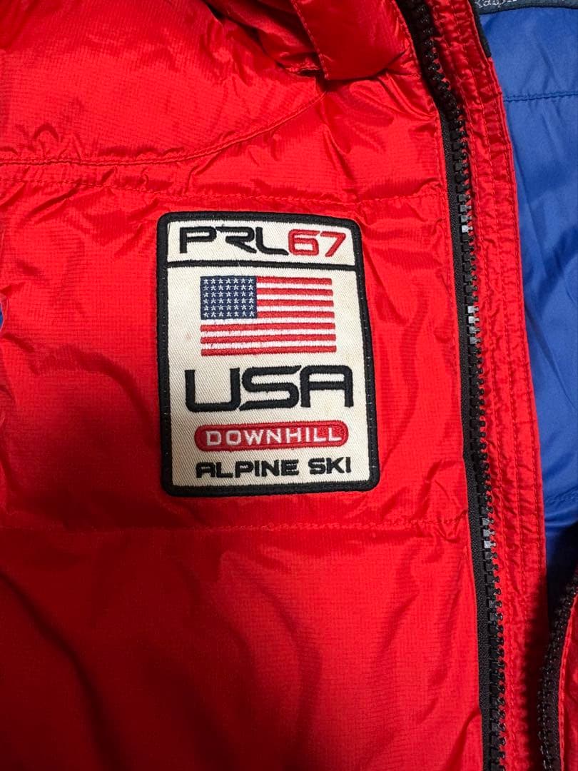 【美品】ラルフローレン ビッグポニーダウンベスト USAパッチ付 フード着脱可