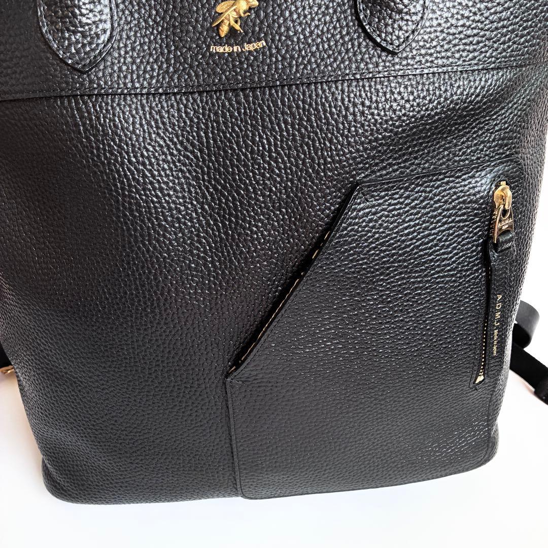 【美品】ADMJ THE BEE オールレザーバックパック ブラック 型押