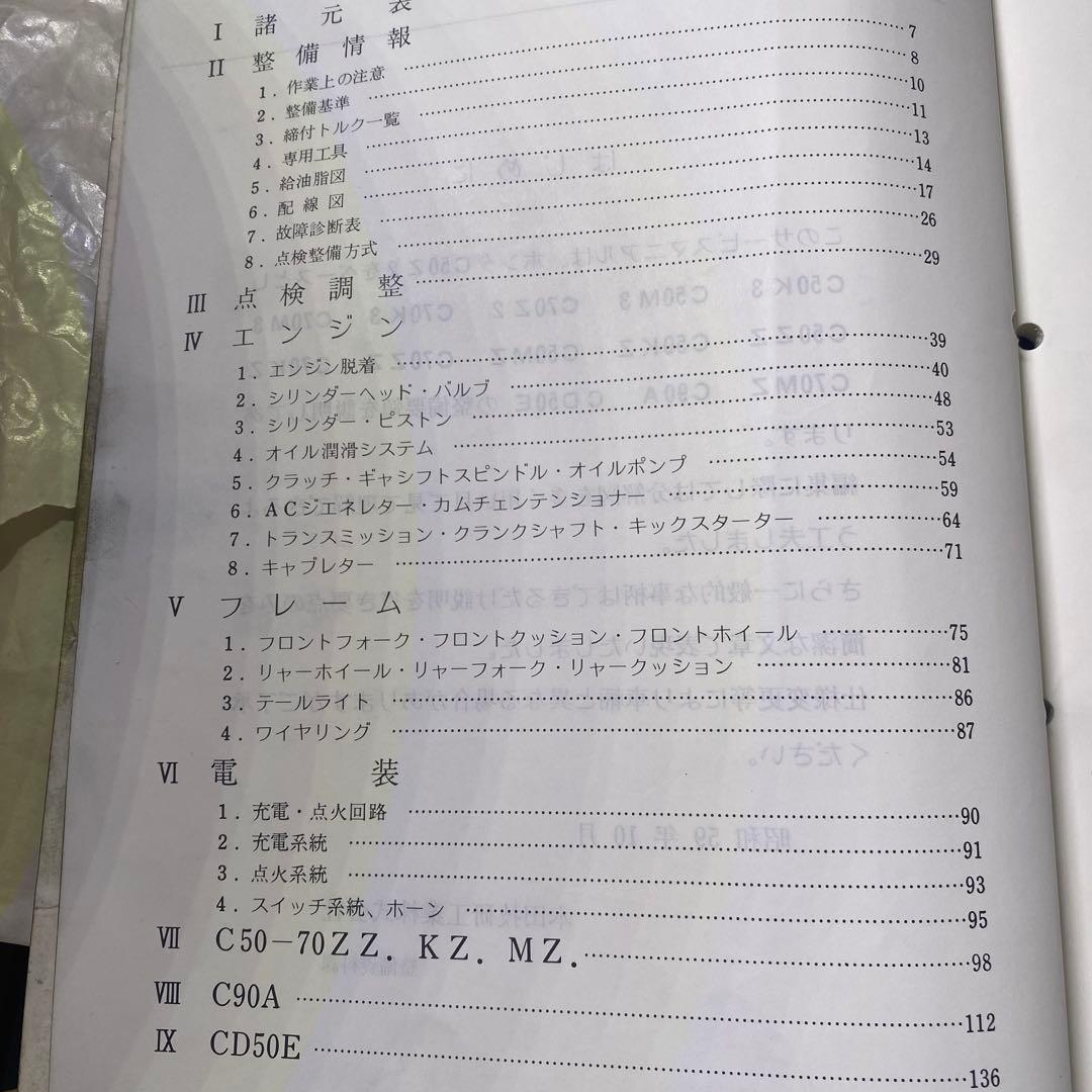ホンダ　スーパーカブ　C50 70 90等　サービスマニュアルパーツリスト追補