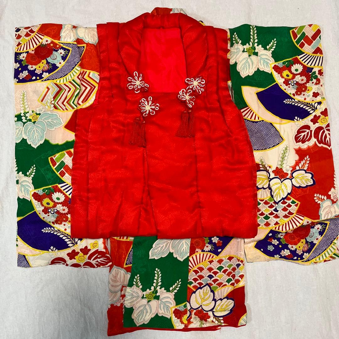 七五三　3歳　着物　アンティーク　被布　古典柄