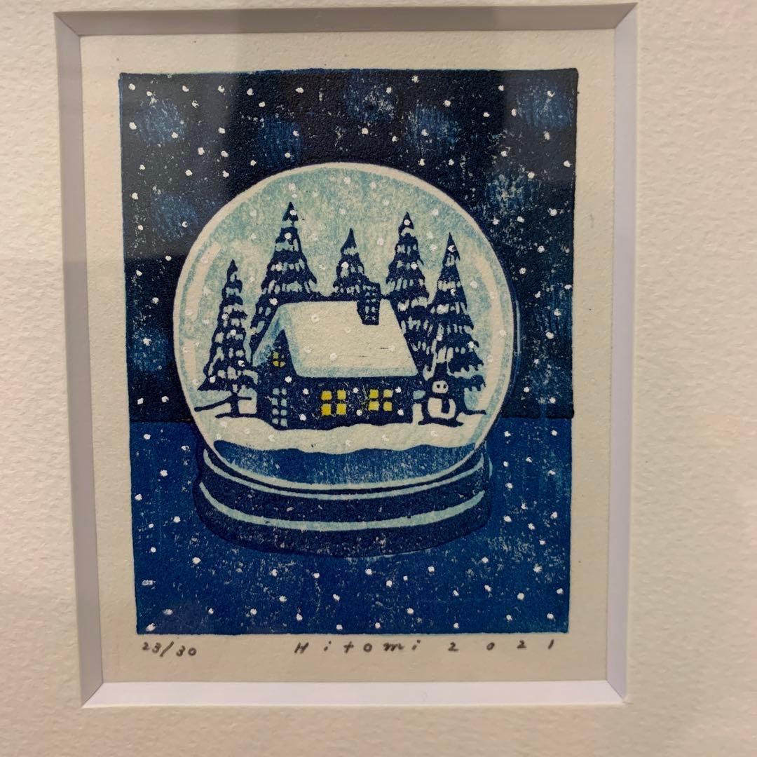平岡瞳さん　版画　スノードーム　新品　額装