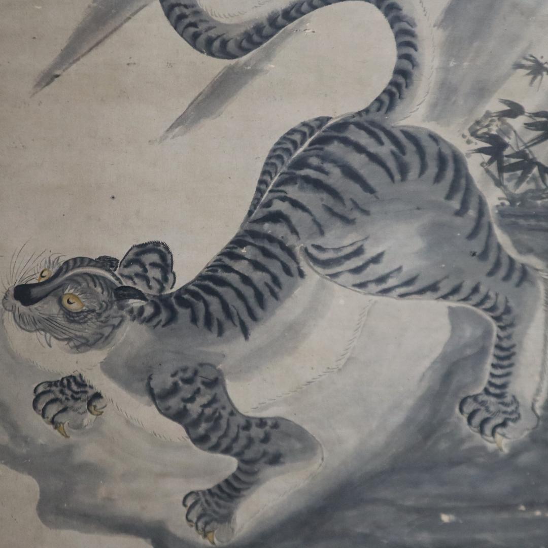 李朝　水墨画 虎の掛け軸