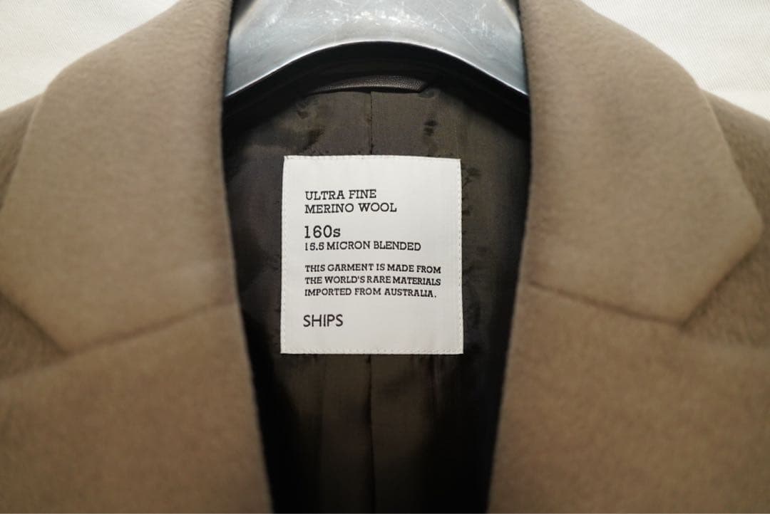 SHIPS ウルトラファインメリノウール チェスターコート ベージュ