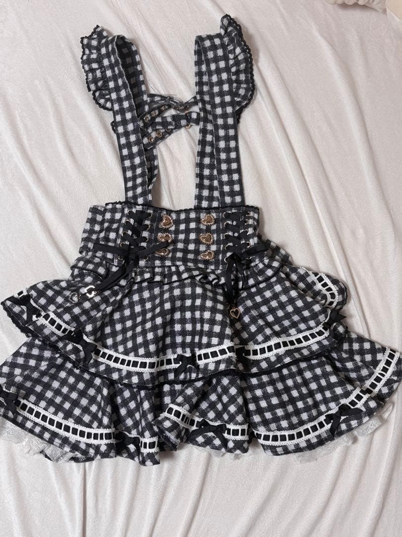 LIZLISA リズリサ リボンチェックティアードスカパンブラック