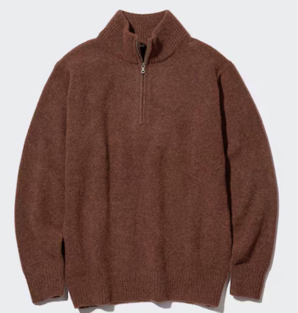 ユニクロ スフレヤーンハーフジップセーター ブラウン M - メルカリ