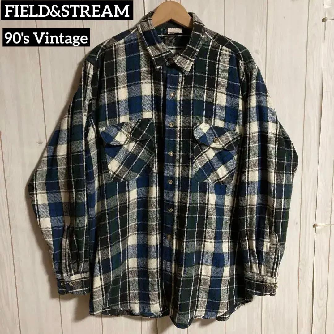 90s FIELD&STREAMチェック柄長袖ヘビーネルシャツUSA古着オールド