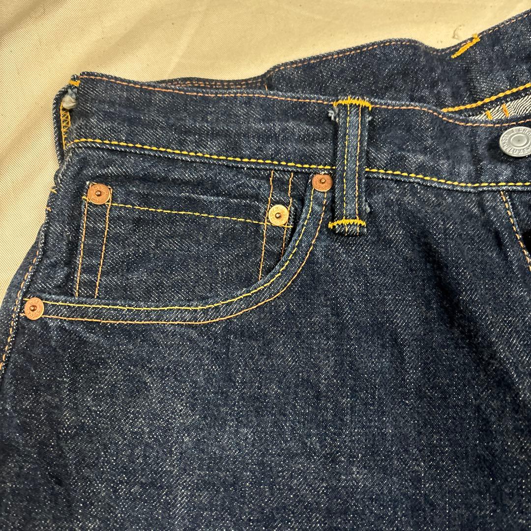 超美品　エビスジーンズ33/35 LOT2001 No2　ペイントホワイトカモメ