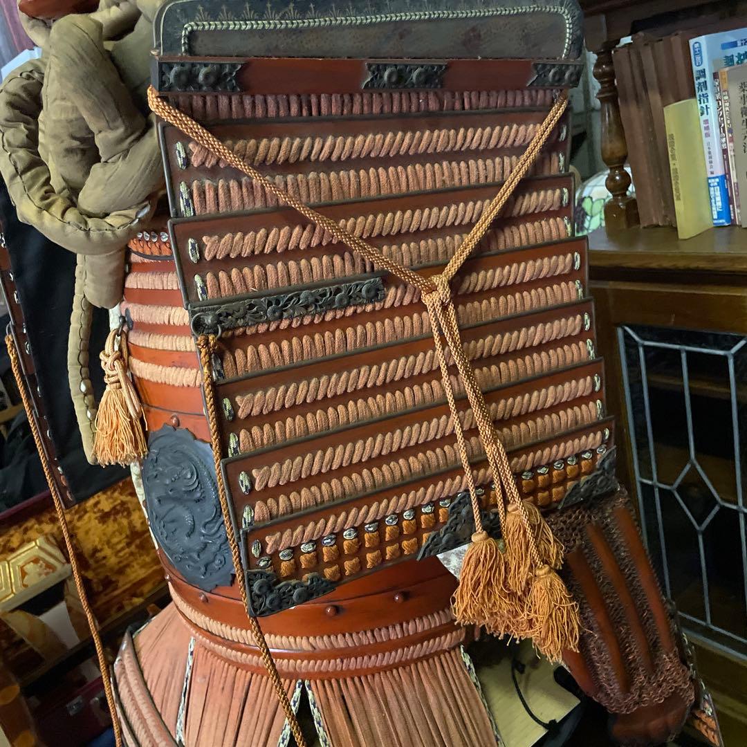 等身大赤備え鎧一式/赤塗龍文二枚胴独鈷文前立て兜/甲冑 鎧兜 着用可能 元箱付き