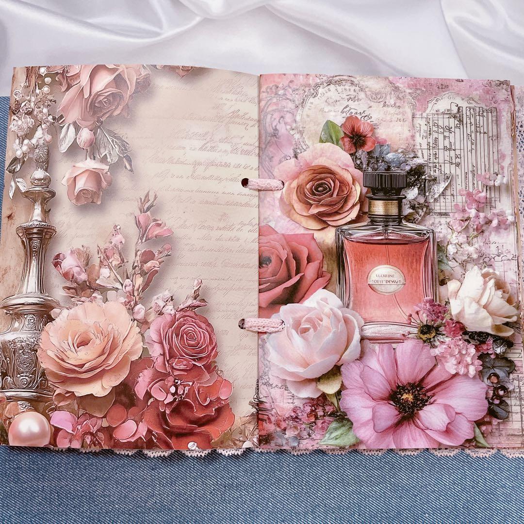 コラージュ帳 ノート ジャンクジャーナル 雑記帳 土台 香水瓶 ピンク