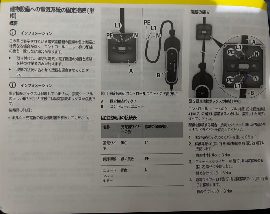 Porsche EV充電器取扱説明書付き