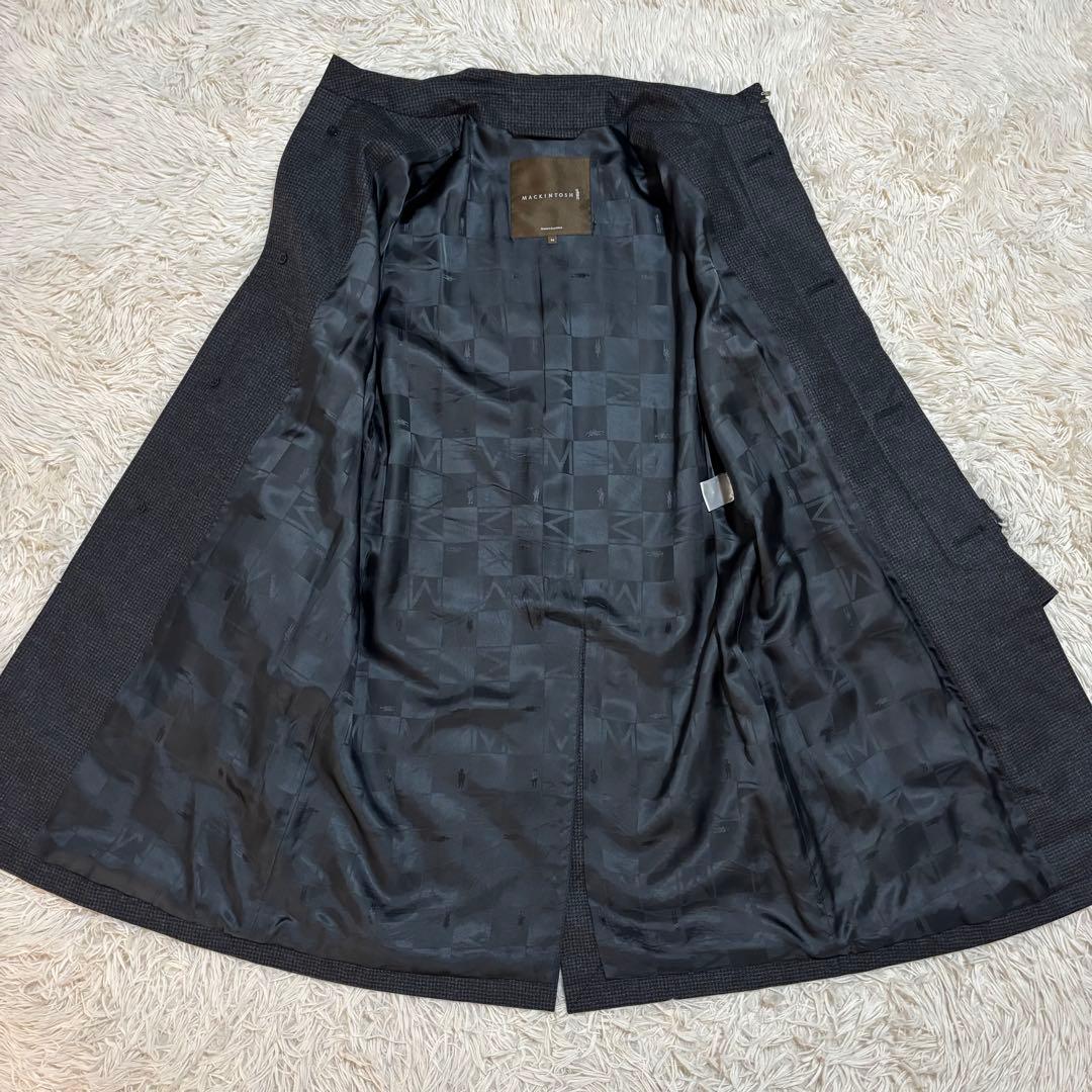 美品 マッキントッシュ ステンカラーコート 起毛ウール 千鳥格子 裏地モノグラム