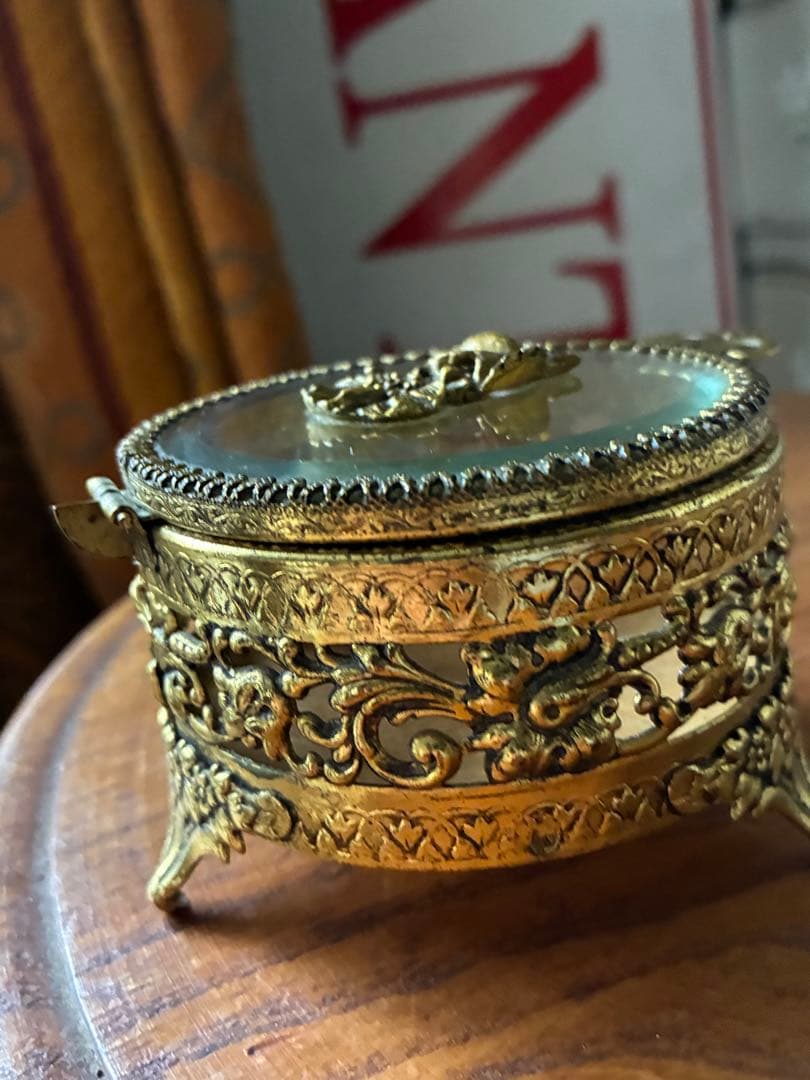 フランス　アンティーク　オルモル　ガラス　ジュエリー　ボックス　真鍮　レア