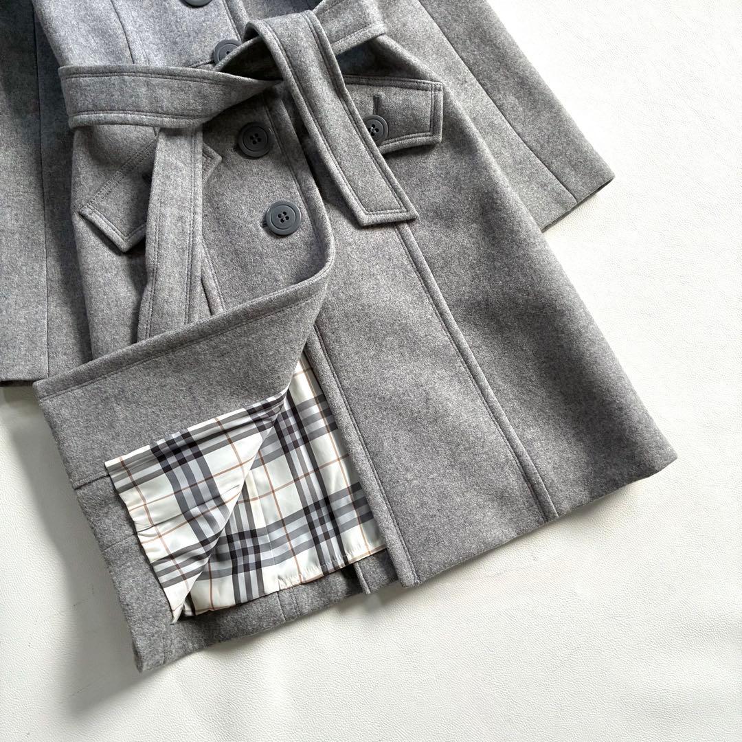 ◆美品◆バーバリーブルーレーベル◆ウールロングコート◆M◆グレー◆ノバチェック