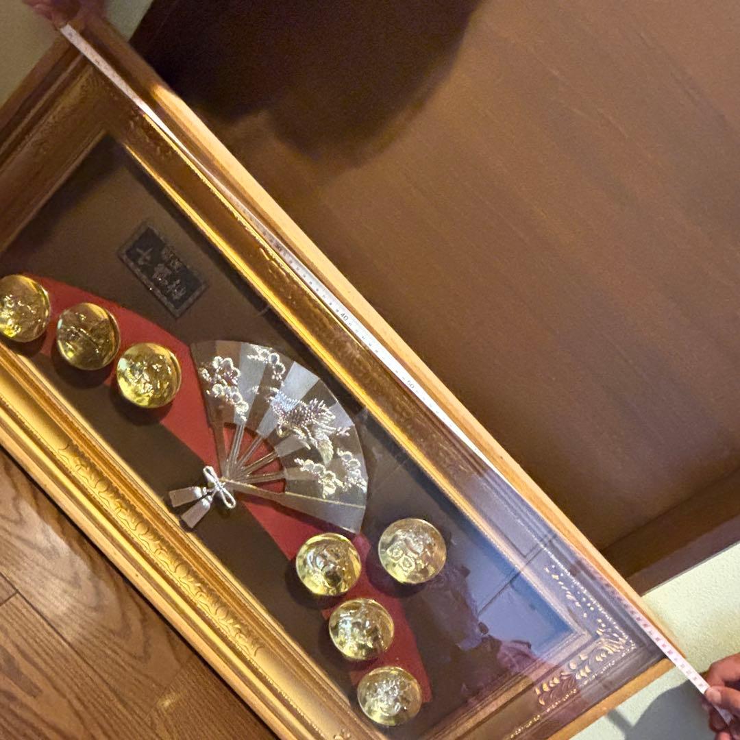 昭和レトロ 額装 額縁 七福神 扇金 金杯24KGP 壁掛け飾り 金運 幸運 鶴