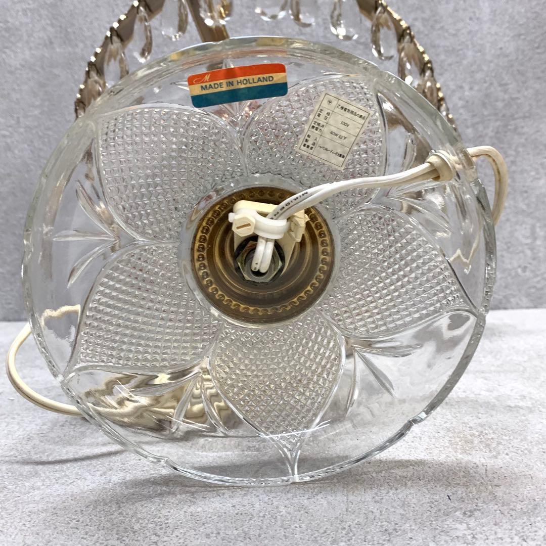 ガラスライト 全長約41cm オランダ ピンク シャンデリア レトロ 硝子