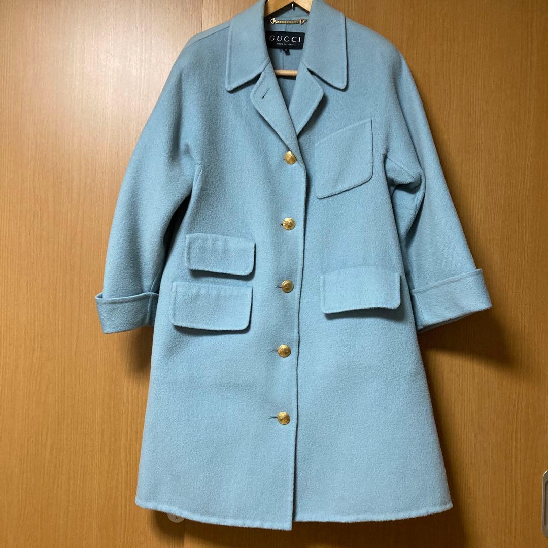 GUCCI グッチ　カシミヤ＆ウール　ライトブルー ロングコート　38
