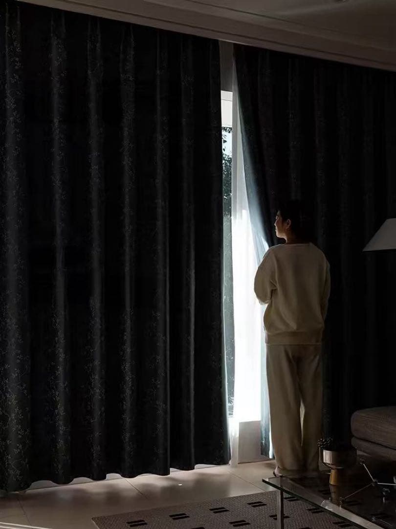 【99％遮光】藤蔓刺繍 ナノ完全遮光カーテン 2枚／100cm×178cm洗濯可